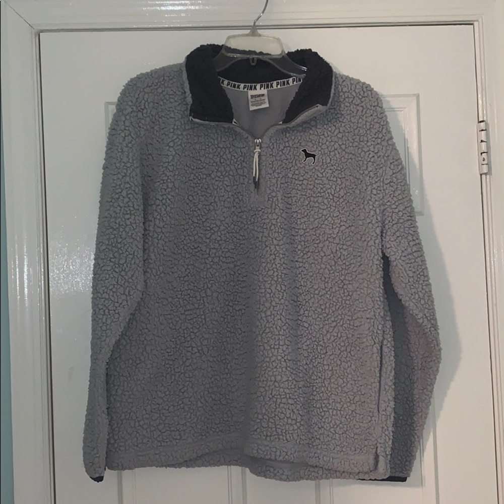 Grey Fleeced Quarter-zip Sweatshirt from PINK!